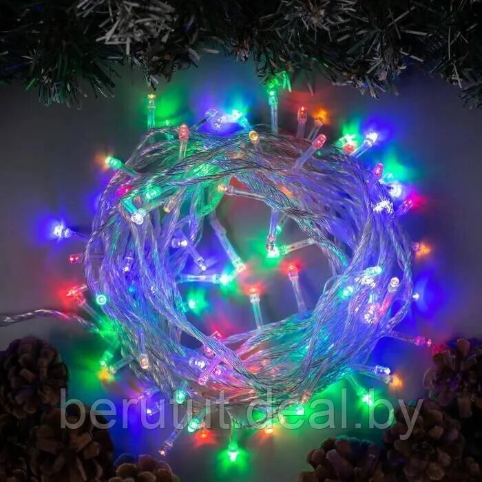 Гирлянда светодиодная новогодняя на елку (RGB, разноцветная) 12 м / 8 режимов свечения от компании MyMarket - фото 1