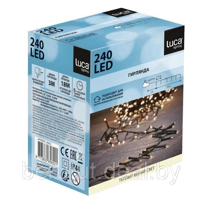 Гирлянда уличная светодиодная нить 18 м, 240 ламп теплый белый Luca Lighting от компании MyMarket - фото 1