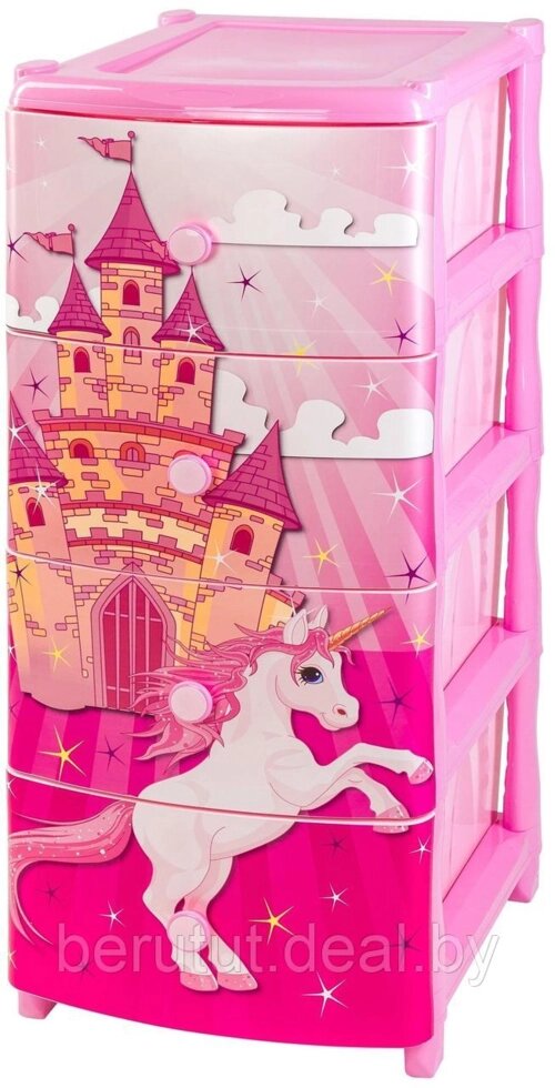 Комод пластиковый с рисунком "Замок" 4-х секционный, цвет Розовый с единорогом от компании MyMarket - фото 1