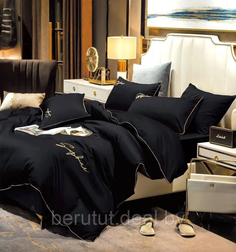 Комплект постельного белья 2-x спальный MENCY ЖАТКА Черный от компании MyMarket - фото 1