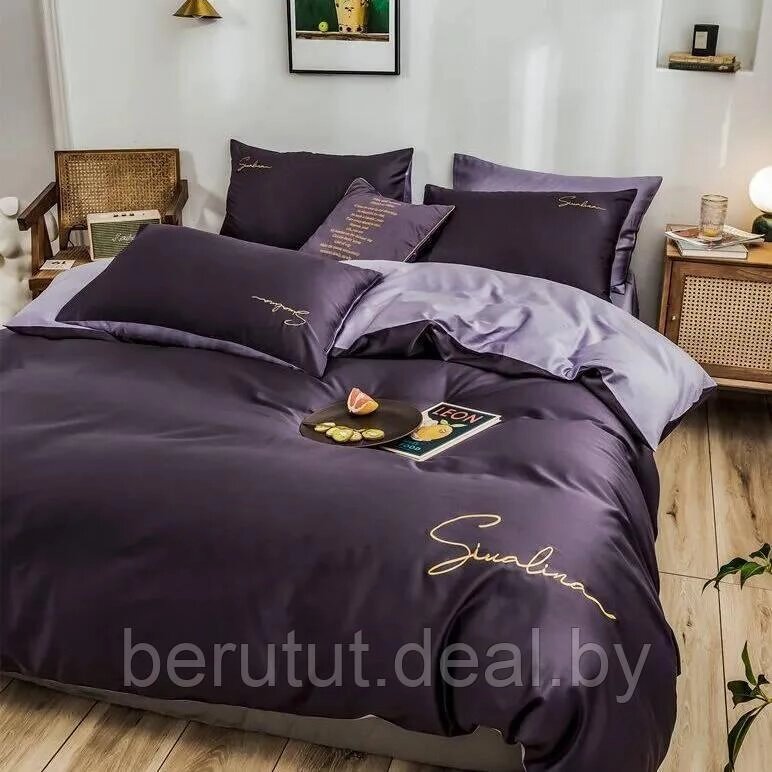 Комплект постельного белья 2-x спальный MENCY ЖАТКА Фиолетовый / простыня на резинке от компании MyMarket - фото 1