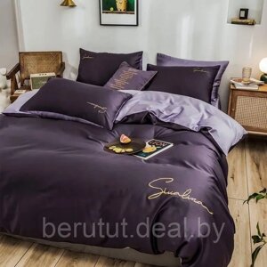 Комплект постельного белья 2-x спальный MENCY ЖАТКА Фиолетовый / простыня на резинке