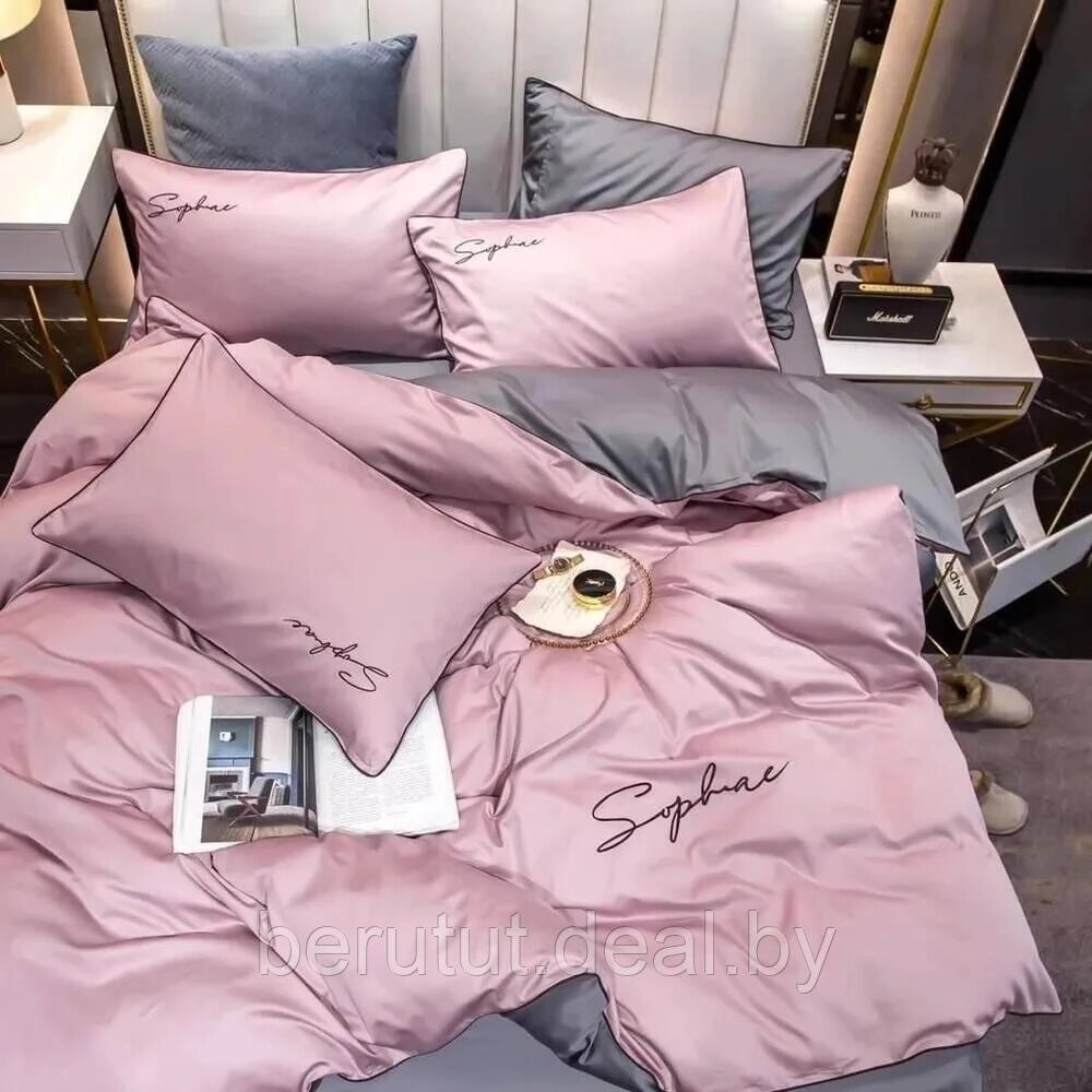Комплект постельного белья 2-x спальный MENCY ЖАТКА Розовый/серый от компании MyMarket - фото 1