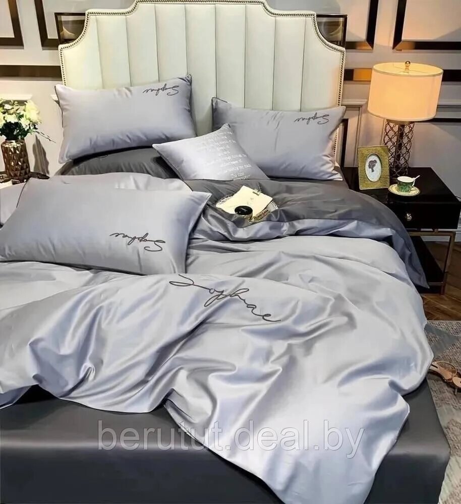 Комплект постельного белья 2-x спальный MENCY ЖАТКА Светло серый/серый от компании MyMarket - фото 1