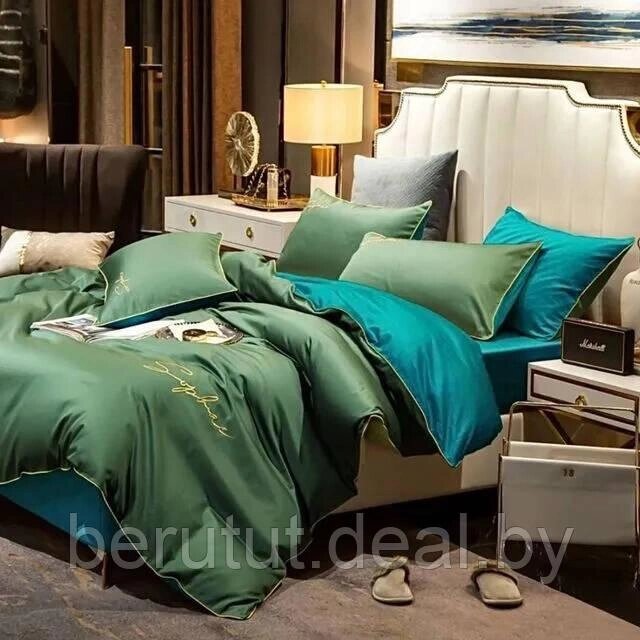 Комплект постельного белья 2-x спальный MENCY ЖАТКА Зеленый/бирюзовый от компании MyMarket - фото 1