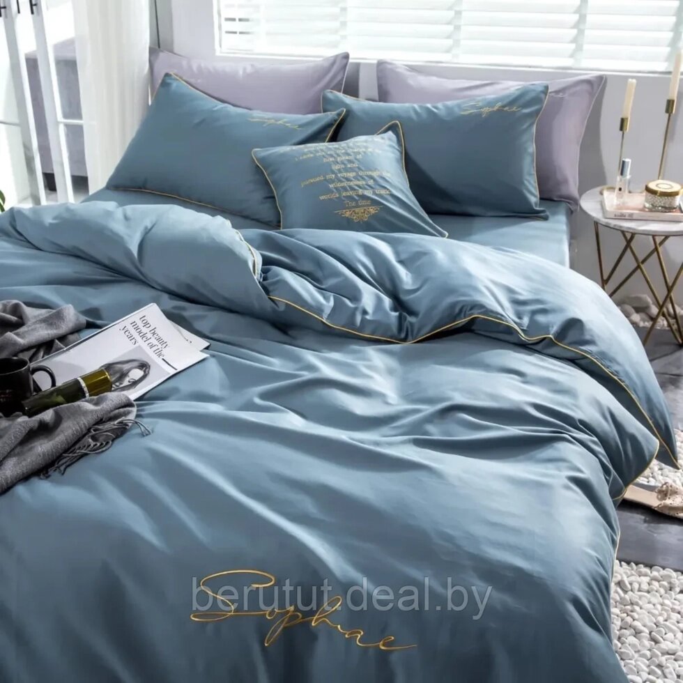Комплект постельного белья Евро MENCY ЖАТКА Голубой от компании MyMarket - фото 1