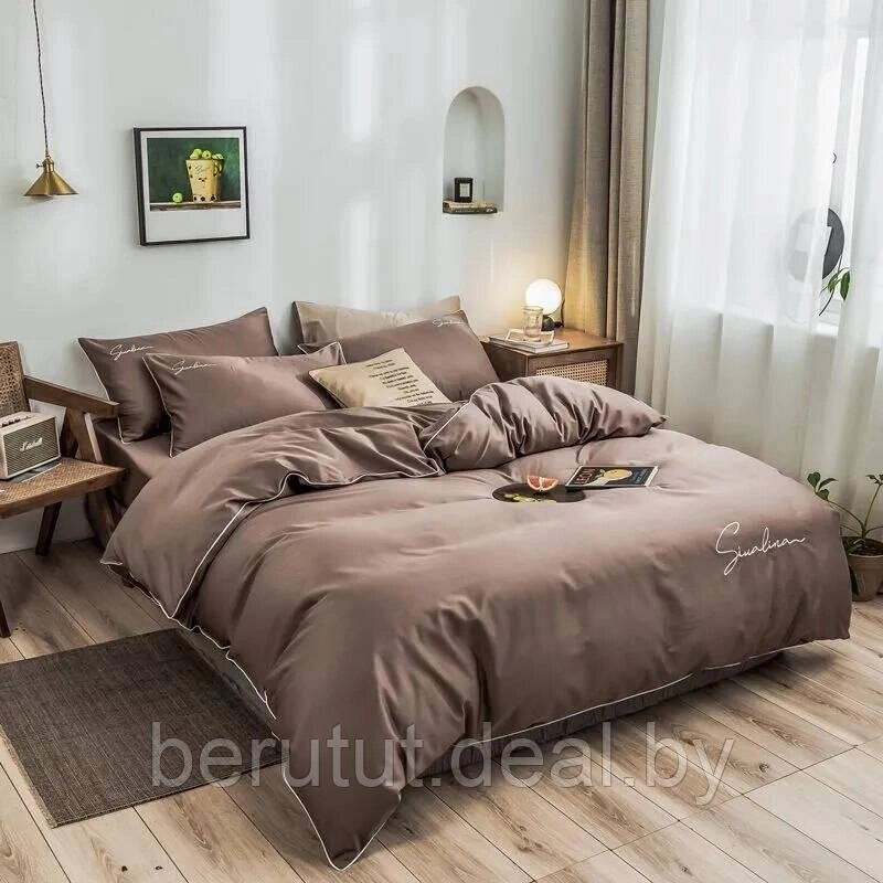 Комплект постельного белья Евро MENCY ЖАТКА Коричневый от компании MyMarket - фото 1
