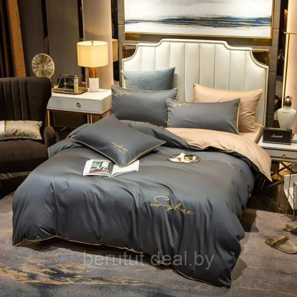 Комплект постельного белья Евро MENCY ЖАТКА Серый/бежевый от компании MyMarket - фото 1