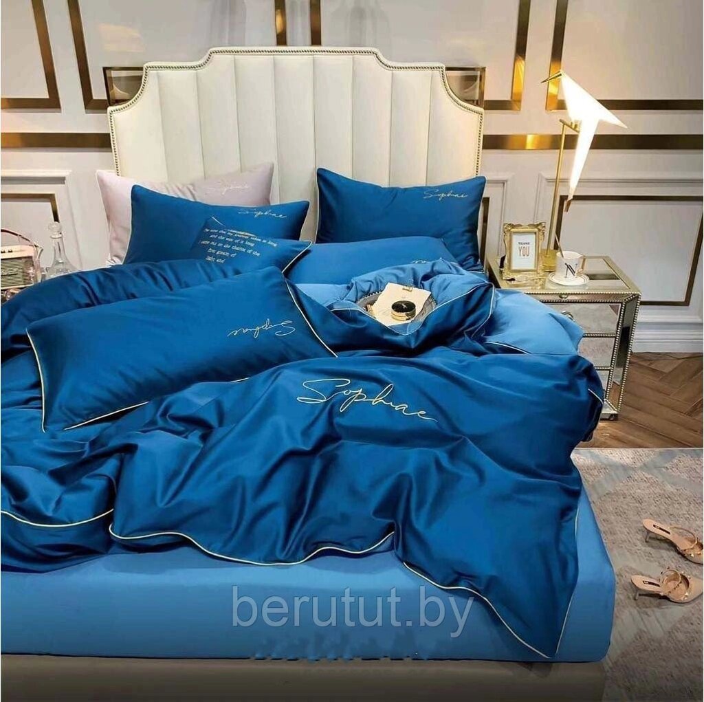 Комплект постельного белья Евро MENCY ЖАТКА Синий/голубой от компании MyMarket - фото 1