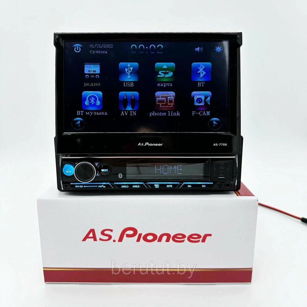 Магнитола 1 din с выдвижным экраном в машину Bluetooth Pioneer AS-7706 от компании MyMarket - фото 1
