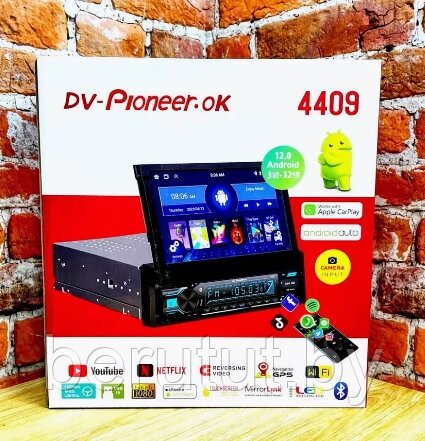 Магнитола Android 1 din с выдвижным экраном 7" Bluetooth Pioneer 4409 3/32 Гб от компании MyMarket - фото 1