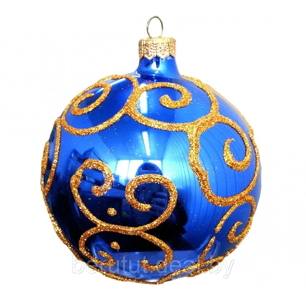 Набор елочных шаров стеклянные 6 шт 11 см синий с золотом Premium 11 от компании MyMarket - фото 1