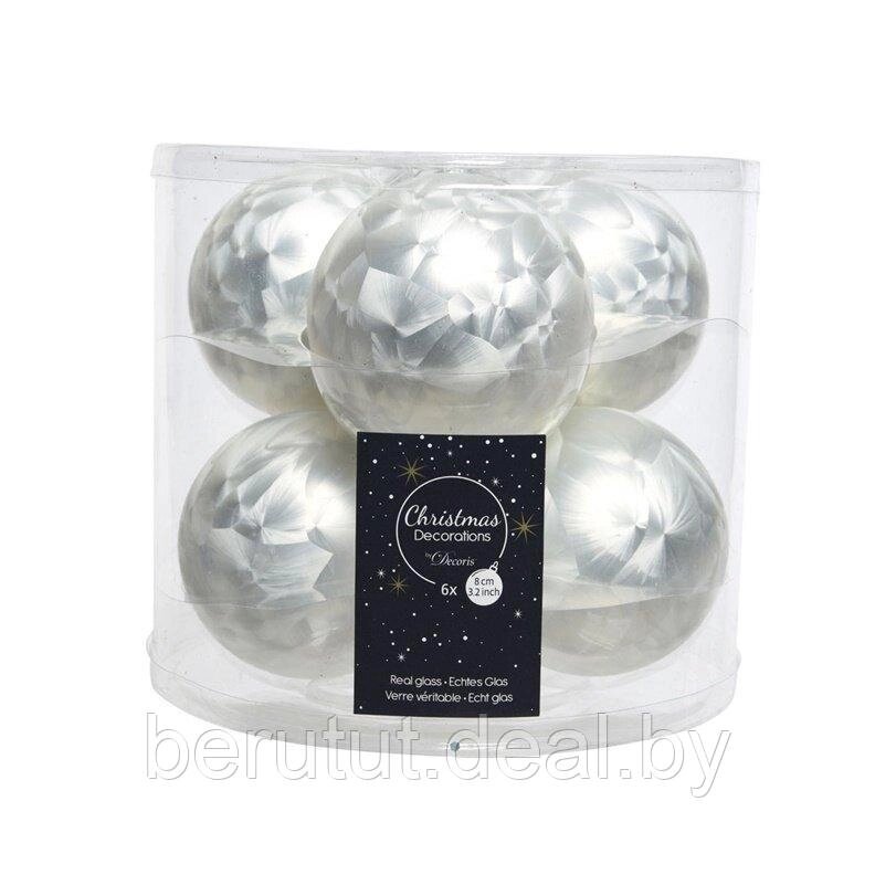 Набор елочных шаров стеклянные 6 штук 8 см белый Kaemingk от компании MyMarket - фото 1