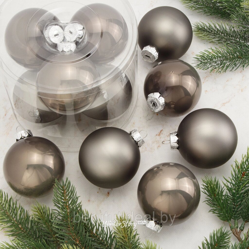 Набор елочных шаров стеклянные 6 штук 8 см теплый серый Kaemingk от компании MyMarket - фото 1