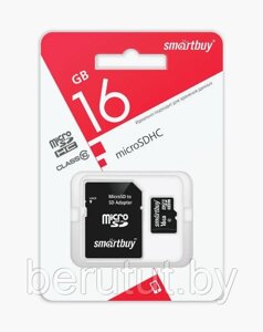 Карта памяти microSDHC Class 10 16GB Smartbuy