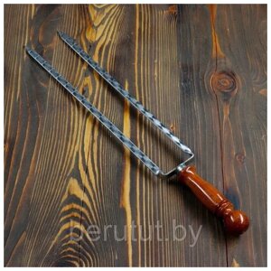 Шампур вилка с деревянной ручкой для курицы 40 см