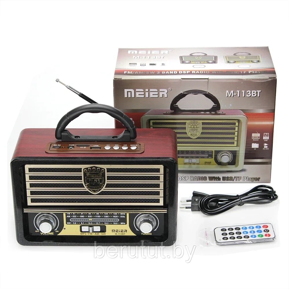Радиоприемник ретро портативный Bluetooth пульт ДУ MEIER от компании MyMarket - фото 1