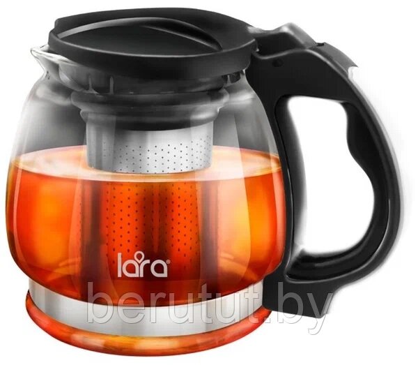 Заварочный чайник LARA 1500мл силикатное стекло, стальной фильтр, чёрный LR06-16 от компании MyMarket - фото 1