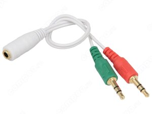 Аудио-переходник Cablexpert CCA-418W, джек 3.5 x 2 (наушники+микрофон) (папа) джек 3.5 4pin (мама