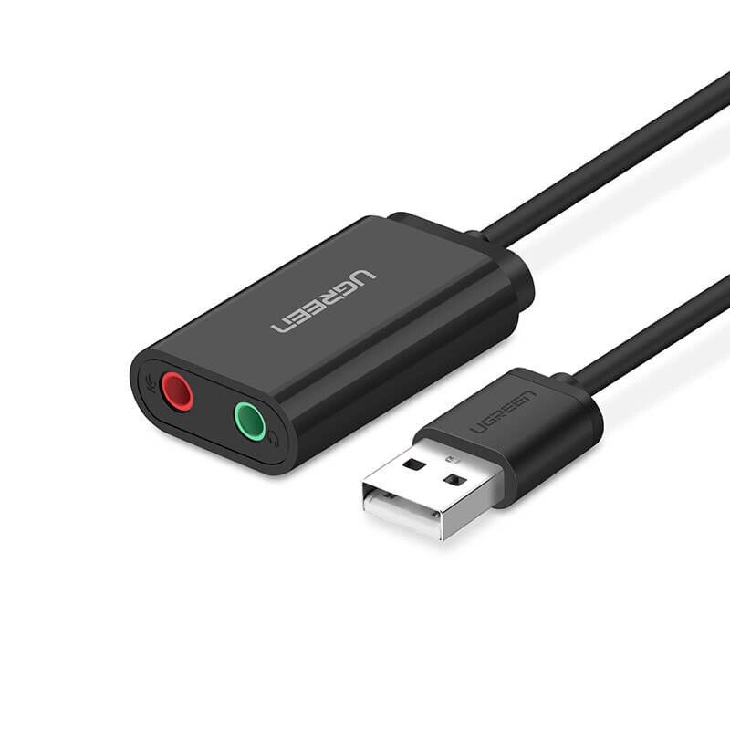 Аудио-переходник USB на 2х3.5 miniJack внешняя звуковая карта UGREEN US205 Черная от компании Магазин Дэмакс - фото 1