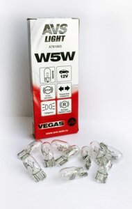 Автомобильная лампа AVS Vegas 12V W5W (W2,1x9,5d) цена за упаковку 10шт.