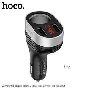 Автомобильное зарядное устройство HOCO Z29 2xUSB 3,1А с дисплеем + гнездо прикуривателя Черное