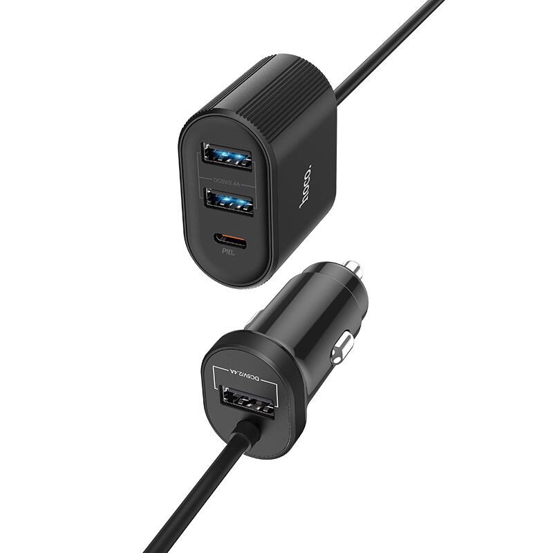 Автомобильное зарядное устройство HOCO Z35 3xUSB 2,4A + Type-C 18W, QC3.0, 1,2м Черный от компании Магазин Дэмакс - фото 1