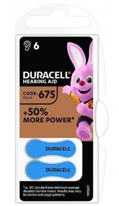 Батарейка в слуховой аппарат ZA675 DURACELL 6BL