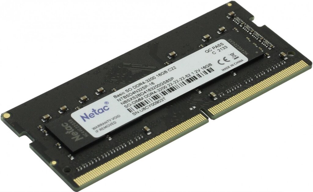 DDR4 16GB PC4-25600 SO-DIMM Netac Basic (3200MHz) CL 22T 1.2V / NTBSD4N32SP-16 от компании Магазин Дэмакс - фото 1