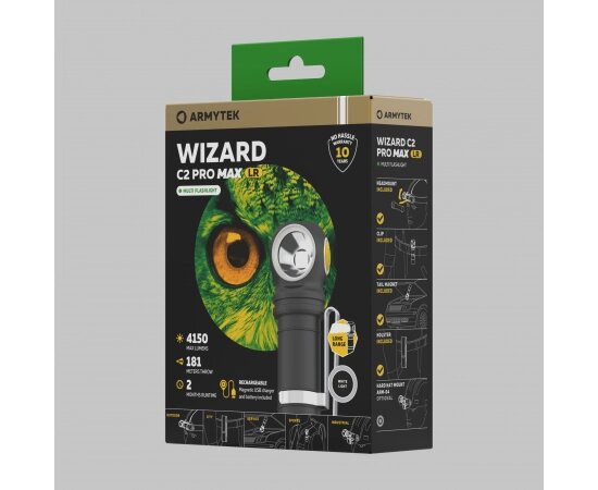 Фонарь с АКБ Armytek Wizard C2 Pro Max LR (18650/21700, 4150лм, 10 режимов, IP68) Черный от компании Магазин Дэмакс - фото 1