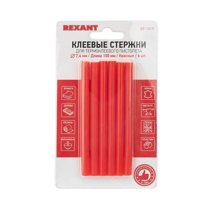 Клеевые стержни малые d=7,4 мм, L=100 мм, красные (6 шт.) REXANT 09-1019 от компании Магазин Дэмакс - фото 1