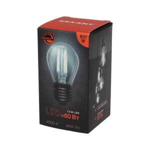 Лампа светодиодная филаментная диммируемая Шар G45 7,5W E27 4000К REXANT