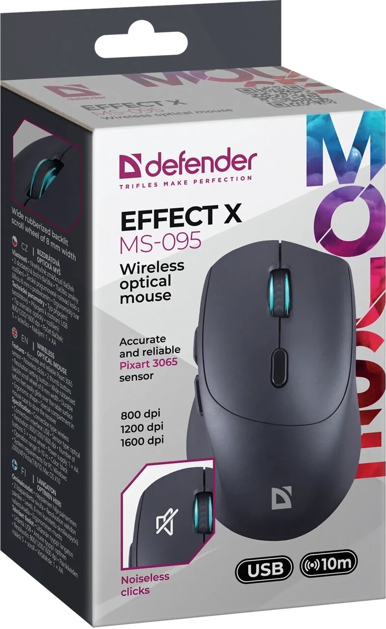 Мышь беспроводная Defender effect X MS-095 800-1600dpi Черная 52095 от компании Магазин Дэмакс - фото 1