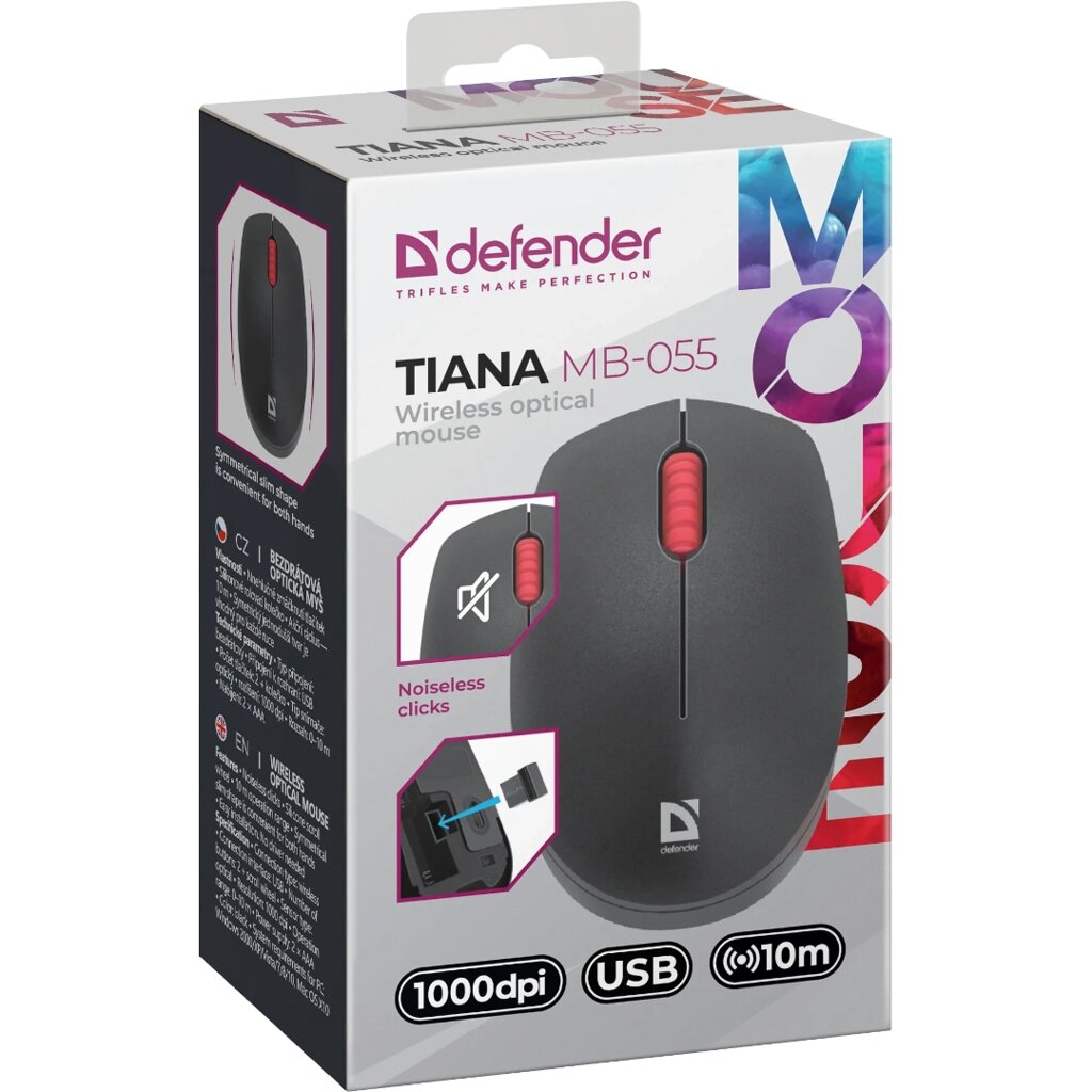 Мышь беспроводная Defender Tiana MB-055 1000dpi, бесшумная, черная 52055 от компании Магазин Дэмакс - фото 1