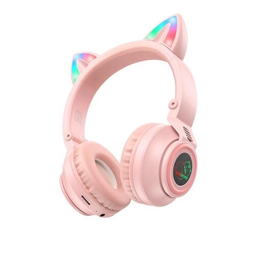 Наушники беспроводные Bluetooth BOROFONE BO18 Кошачьи ушки Розовые