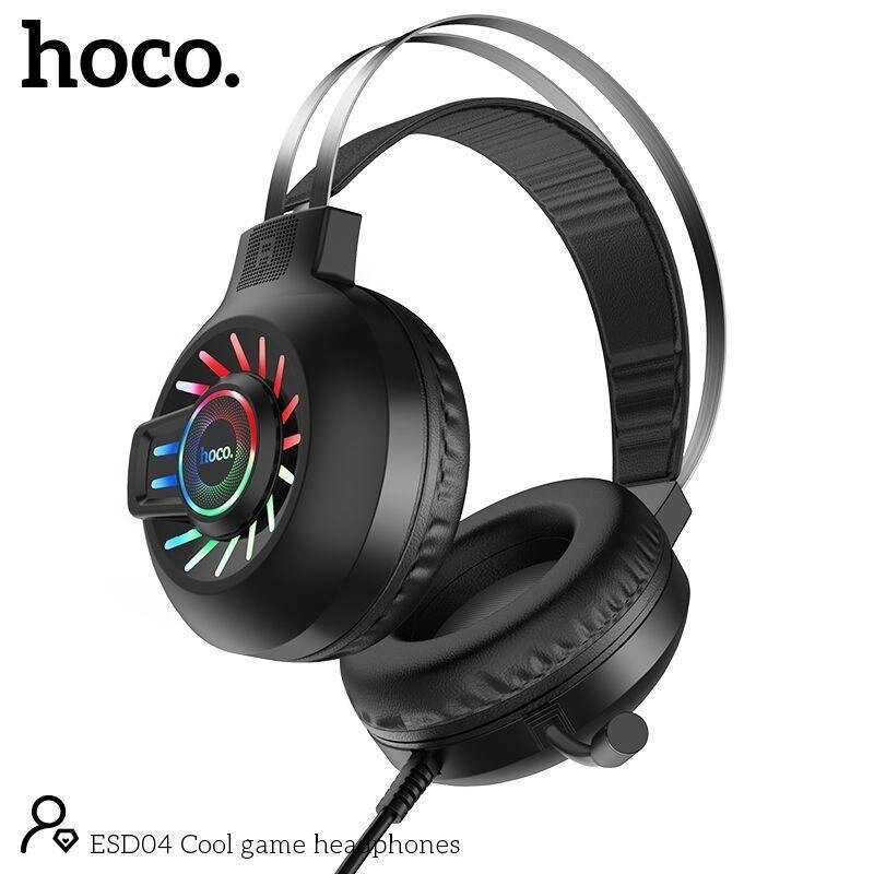 Наушники с микрофоном накладные Игровые HOCO ESD04 (2м, USB+3,5 мм) чёрный от компании Магазин Дэмакс - фото 1