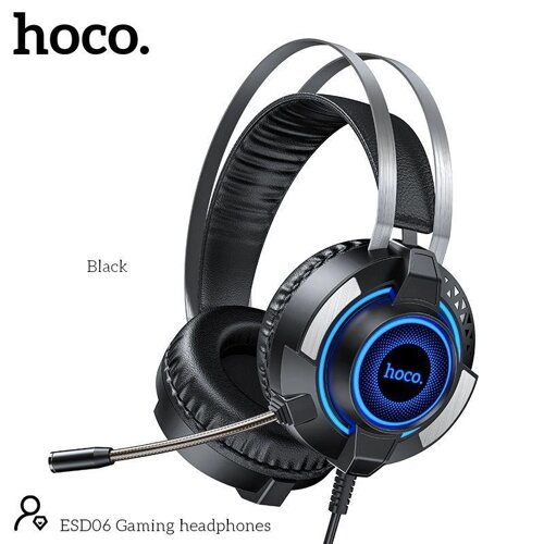 Наушники с микрофоном накладные Игровые HOCO ESD06 (2м, USB+3,5 мм) чёрный