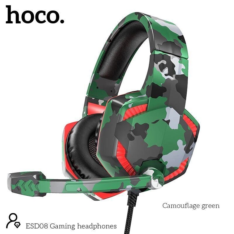 Наушники с микрофоном накладные Игровые HOCO ESD08 (2м, USB+3,5 мм) хаки от компании Магазин Дэмакс - фото 1