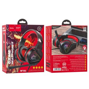 Наушники с микрофоном накладные Игровые HOCO W104 (2м, USB+3,5мм) Красные