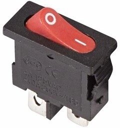 Переключатель клавишный прямоугольный Mini 250V 6А (2c) ON-OFF узкий красный 36-2051