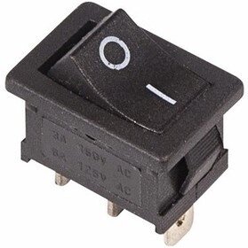 Переключатель клавишный прямоугольный Mini 250V 6А (3c) (ON)-ON без фиксации черный 36-2140