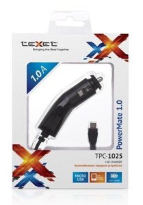 Автомобильное зарядное устройство TeXet TPC-1025 с кабелем MicroUSB 1A