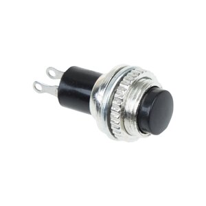 Кнопка круглая металл Mini Ø10,2мм 220V 2А (ON)-OFF без фиксации черная 36-3330