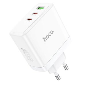 Сетевое зарядное устройство HOCO N30 2 USB Type-C PD65W + USB QC3.0 белый