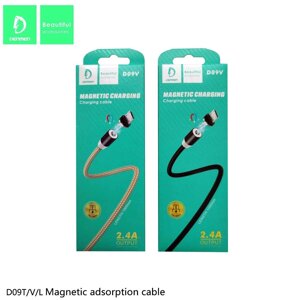 Кабель Micro USB Denmen D09V 1м, 2,4A, нейлоновоя оплётка, магнитный штекер, Черный