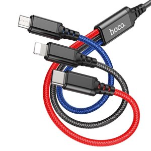 Кабель HOCO X76 3 в 1 (lightning+Micro+Type-c) 1м, 2A, черный