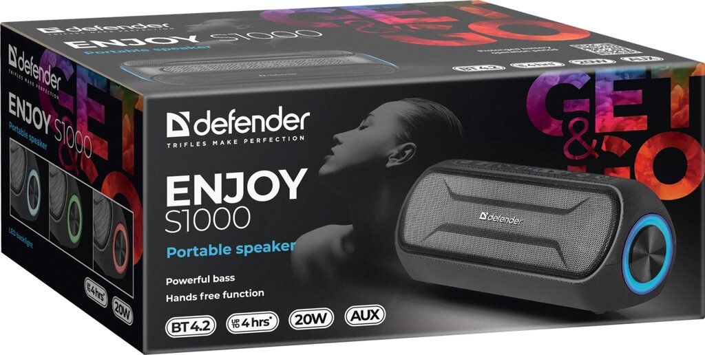 Портативная колонка Defender Enjoy S1000 Черная (20W, BT 4.2, FM, AUX, 2000mAh) 65688 от компании Магазин Дэмакс - фото 1