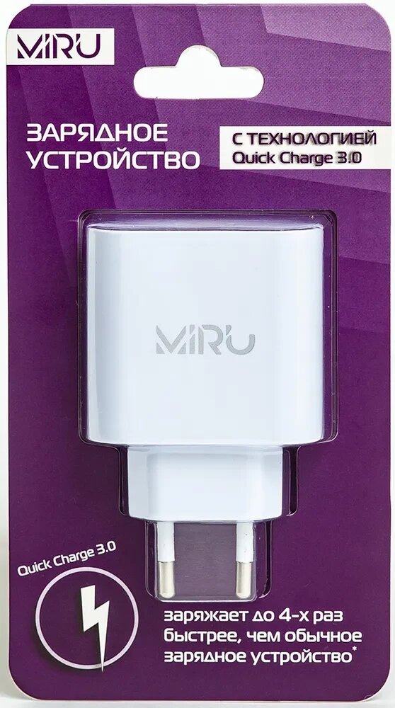 Сетевое зарядное устройство MIRU 5026 Quick Charge 3.0, USB, белое от компании Магазин Дэмакс - фото 1