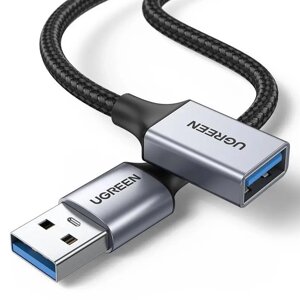 Удлинитель USB 3.0 AM-FM 1м UGREEN US115-10495, нейлоновая оплетка, черный