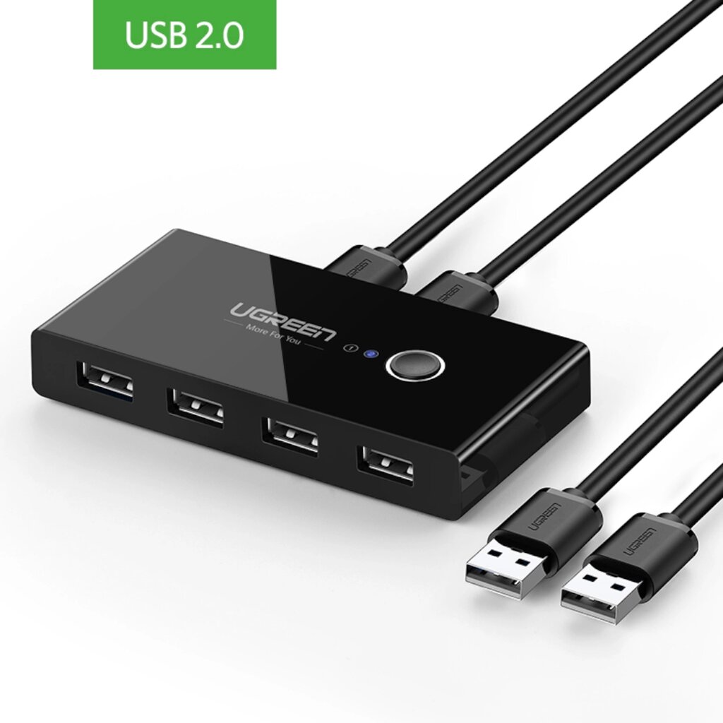 USB - Xaб UGREEN US216-30767, вход 2 USB 2.0, выход 4 USB 2.0, Черный от компании Магазин Дэмакс - фото 1